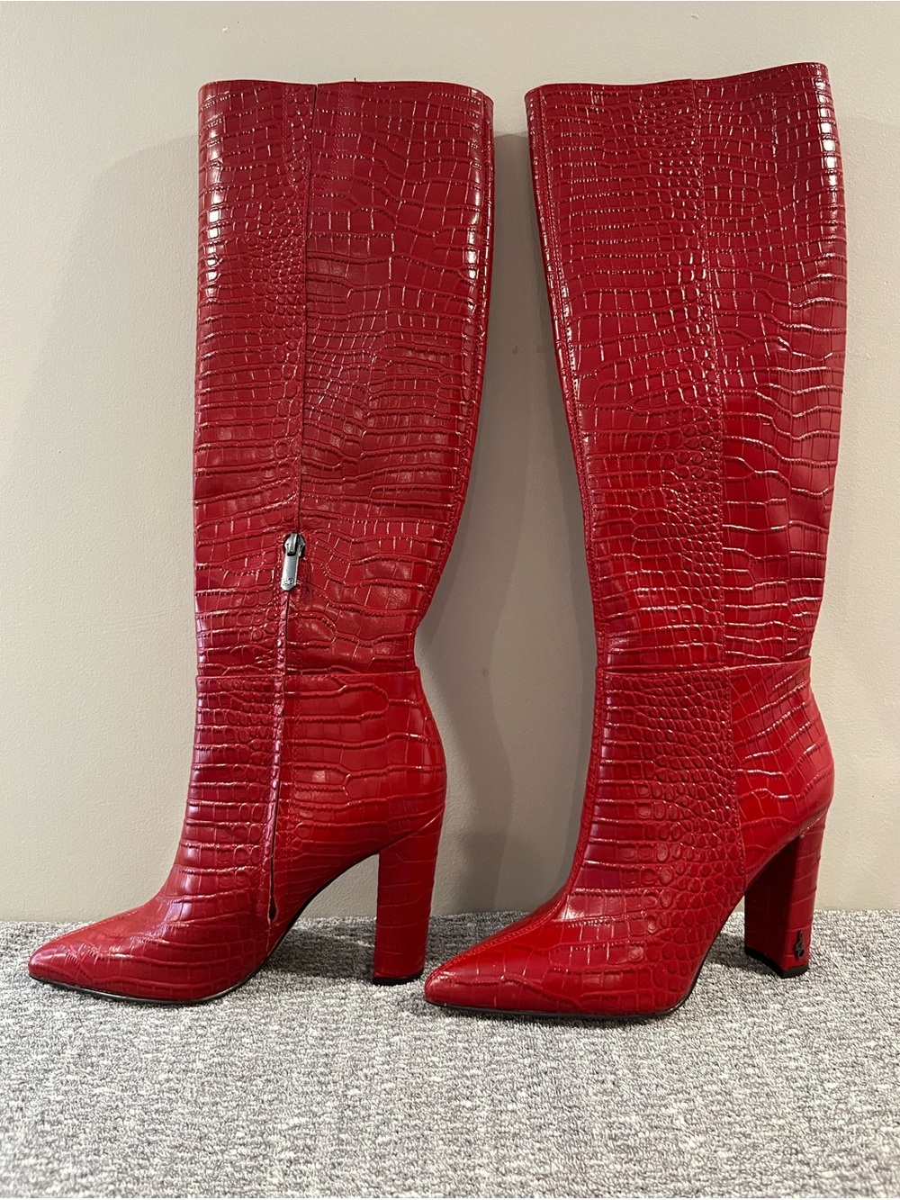 Sam Edelman Women’s Raakel Red Croc-Embossed Over-the-Knee Pointed Toe Boots
